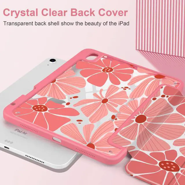 Alt view image 5 of 5 - MEEgoodo Case for iPad Air 11 inch M3 2025 / M2 2024,for iPad Air 5th / 4th Generation Case 10.9 inch 2022/2020, Tablet Cover with Acrylic Transparent Back Shell, Groovy Daisy Flower