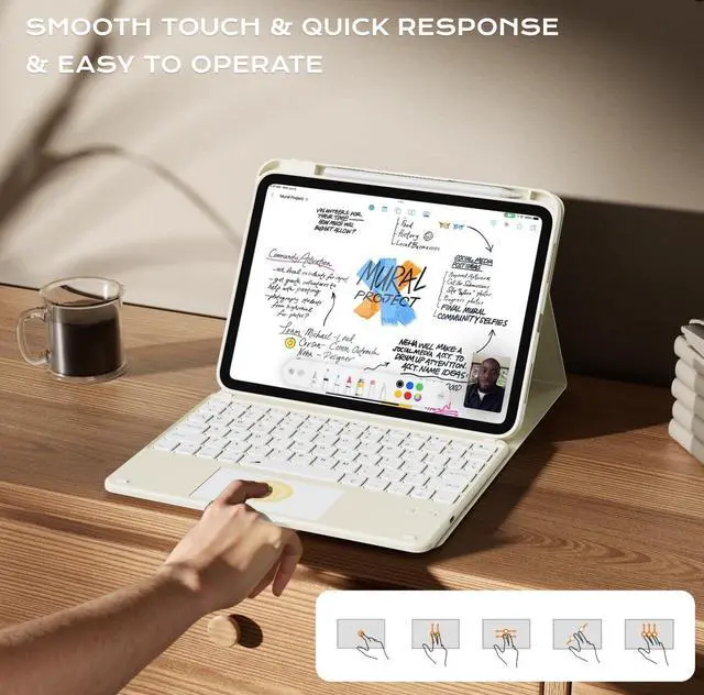 Alt view image 5 of 5 - JKSML Case for iPad 10th/11th (A16) Gen with 7 Colors Backlight Touchpad Keyboard and Pencil Holder, Detachable Wireless Bluetooth Trackpad Keyboard, 3 Adjustable Angles, 10.9inch/11inch Case, White