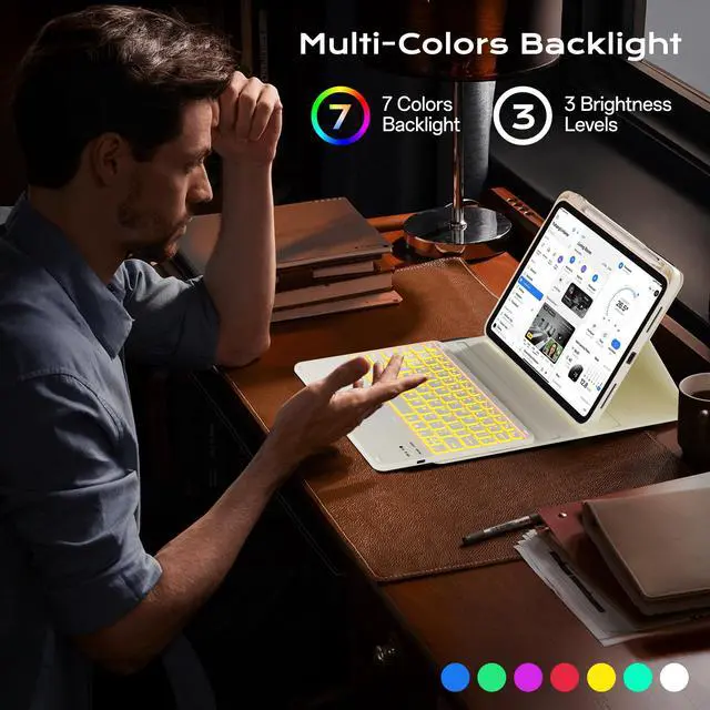 Alt view image 3 of 5 - JKSML Case for iPad 10th/11th (A16) Gen with 7 Colors Backlight Touchpad Keyboard and Pencil Holder, Detachable Wireless Bluetooth Trackpad Keyboard, 3 Adjustable Angles, 10.9inch/11inch Case, White