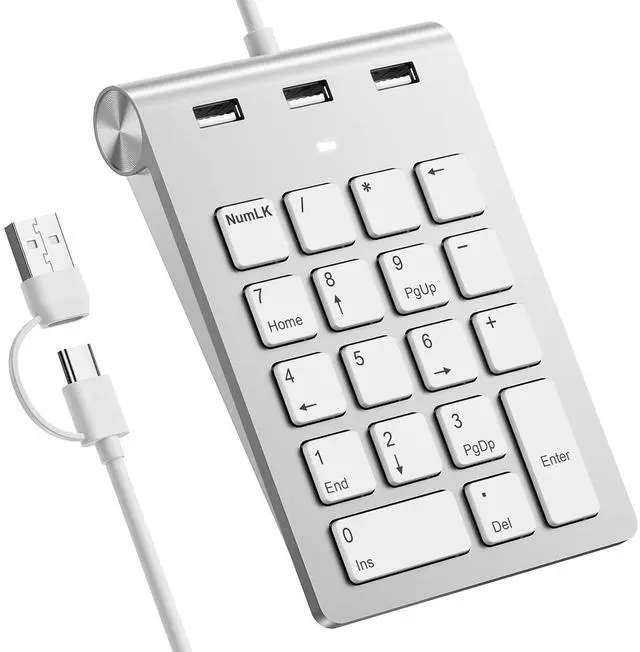 Main image of Wired Numeric Keypad USB-C & USB-A - 18 Keys Number Pad with 3 USB 2.0 Port, 15° Ergonomic Numeric Pad for Laptop/ Desktop/ Surface/ iPad, USB Number Keypad for Windows/macOS/Chrome OS, Plug & Play