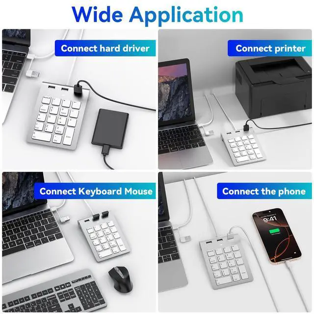 Alt view image 4 of 5 - Wired Numeric Keypad USB-C & USB-A - 18 Keys Number Pad with 3 USB 2.0 Port, 15° Ergonomic Numeric Pad for Laptop/ Desktop/ Surface/ iPad, USB Number Keypad for Windows/macOS/Chrome OS, Plug & Play