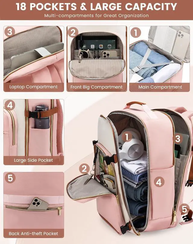 Alt view image 5 of 5 - LOVEVOOK Large Travel Backpack for Women & Men, 40L Carry on Backpack for Airplanes, TSA Personal Item Travel Bag fits 17" Laptop, Waterproof Travel Essentials Airline Approved with 3 Packing Cubes