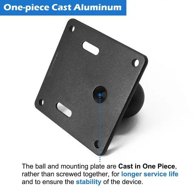 Alt view image 5 of 5 - WINDFRD Aluminum 75x75mm VESA Plate with 1.5"/C Size Ball, Industrial Monitor/Television Mount Base for Truck, Compatible with Ram Mounts, iBOLT and More C Size Double Socket Arm Accessories