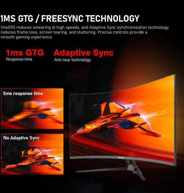 Alt view image 3 of 5 - Gawfolk 32-inch 4K Ultra HD Curved 1500R Computer Monitor, 160Hz Gaming Screen, 1ms, Adaptive Sync, 128% sRGB, 178° Wide Viewing Angle, HDMI 2.1, DisplayPort, Compatible with 75*75MM Wall Mount-Black