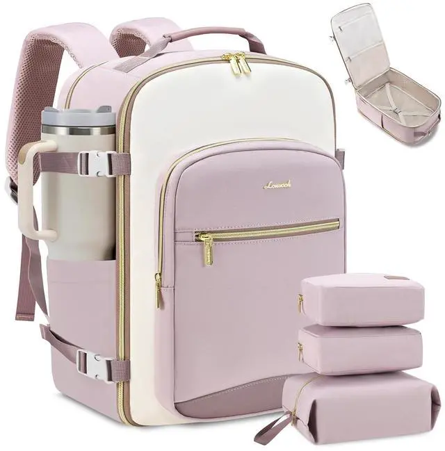 Main image of LOVEVOOK Large Travel Backpack for Women & Men, 40L Carry on Backpack for Airplanes, TSA Personal Item Travel Bag fits 17" Laptop, Waterproof Travel Essentials Airline Approved with 3 Packing Cubes