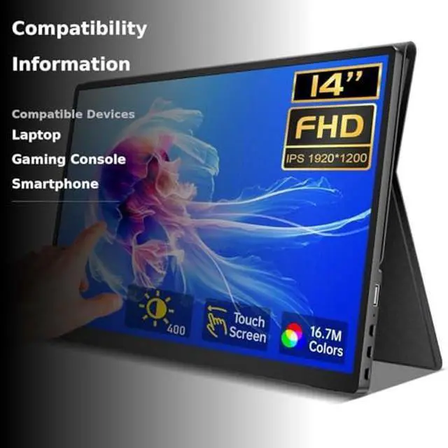 Alt view image 3 of 5 - Portable Monitor Touchscreen 14 Inch 1200P Touch Screen Monitor Portable with Protective Sleeve CNC Metal HDMI USB C 100% sRGB Ultra-Slim Travel Monitors for Laptop, PC, Mac, Phone, Switch