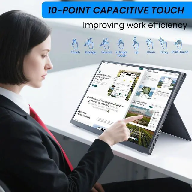 Alt view image 2 of 5 - Portable Monitor Touchscreen 14 Inch 1200P Touch Screen Monitor Portable with Protective Sleeve CNC Metal HDMI USB C 100% sRGB Ultra-Slim Travel Monitors for Laptop, PC, Mac, Phone, Switch