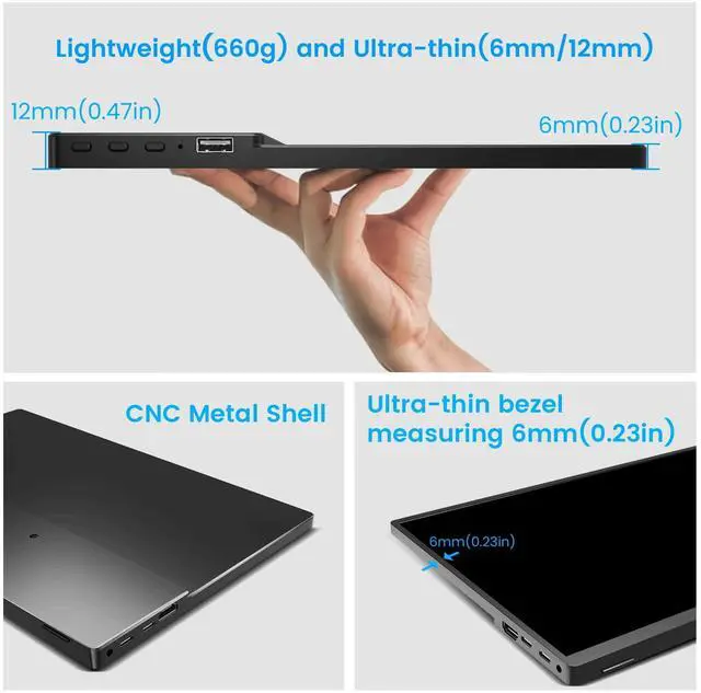 Alt view image 4 of 5 - Portable Monitor Touchscreen 14 Inch 1200P Touch Screen Monitor Portable with Protective Sleeve CNC Metal HDMI USB C 100% sRGB Ultra-Slim Travel Monitors for Laptop, PC, Mac, Phone, Switch