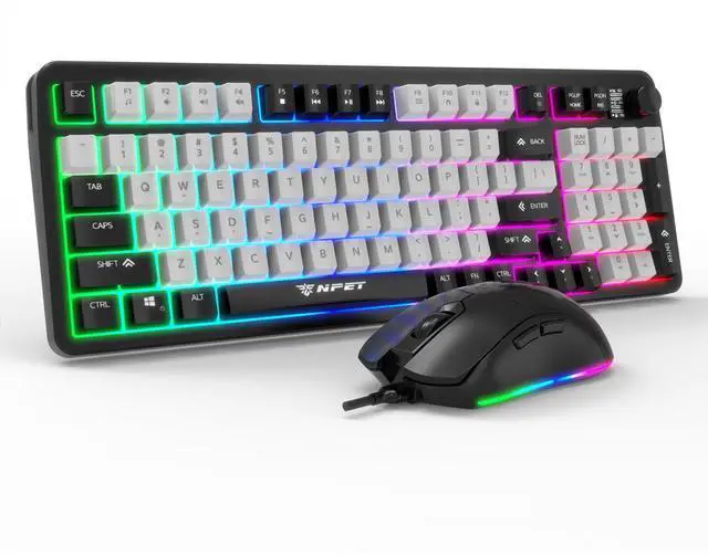 Main image of NPET KM98 Triple Mode RGB Backlit Gaming Keyboard and Mouse Combo, 98 Key Quiet Mechanical Feel Keyboard, 7200 DPI Ergonomic Mouse, Spill-Resistant, for PC, Black (Wired Mode KM)