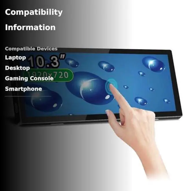 Alt view image 3 of 5 - Portable Monitor 10.3-inch Touchscreen 1920 * 720 Long Bar Monitor, IPS Full Lamination Panel, Built-in Dual Speakers, HDMI Type-C Port, Suitable for Mac,laptops,PC,Switch, Phone