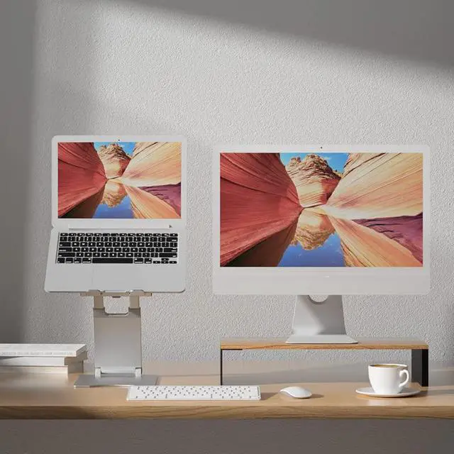 Alt view image 4 of 5 - SOYMIX Ergonomic Laptop Riser for Desk Adjustable Height Portable Sit to Stand Design Promote Healthy Posture Neck Pain Relief Home Office Use Fits 10~17" Devices MacBook Air Pro Compatible Silver