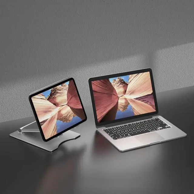 Alt view image 5 of 5 - SOYMIX Ergonomic Laptop Riser for Desk Adjustable Height Portable Sit to Stand Design Promote Healthy Posture Neck Pain Relief Home Office Use Fits 10~17" Devices MacBook Air Pro Compatible Silver