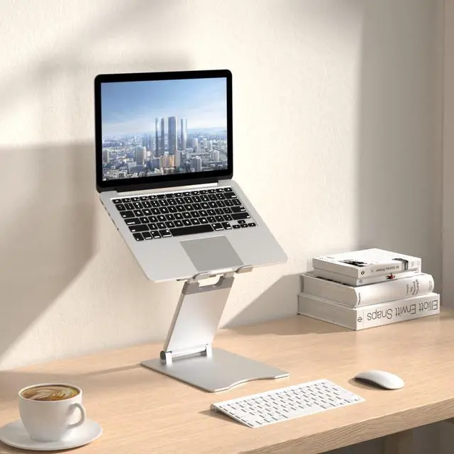 Alt view image 2 of 5 - SOYMIX Ergonomic Laptop Riser for Desk Adjustable Height Portable Sit to Stand Design Promote Healthy Posture Neck Pain Relief Home Office Use Fits 10~17" Devices MacBook Air Pro Compatible Silver