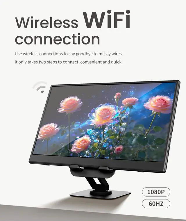 Alt view image 2 of 5 - Wireless Portable Monitor for Laptop/PC, 15.6" FHD IPS Travel Monitor with Stand, Built-in G-Sensor, Auto Rotate, HDMI/Type-C, Eye Care, PU Bag, VESA Mount for Mac/Phones/PS5/PS4/Xbox/Switch