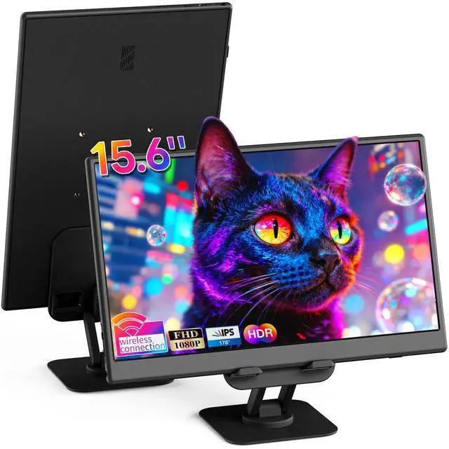 Main image of Wireless Portable Monitor for Laptop/PC, 15.6" FHD IPS Travel Monitor with Stand, Built-in G-Sensor, Auto Rotate, HDMI/Type-C, Eye Care, PU Bag, VESA Mount for Mac/Phones/PS5/PS4/Xbox/Switch