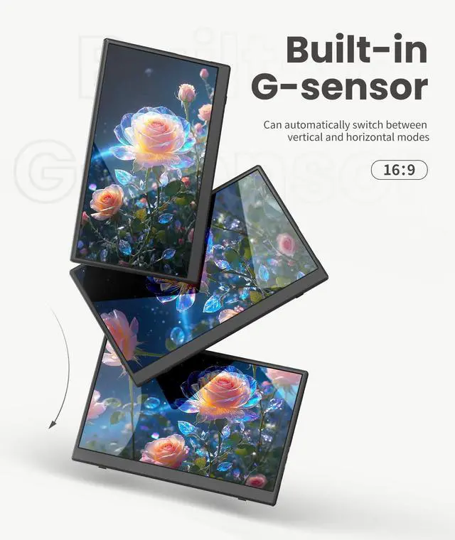 Alt view image 5 of 5 - Wireless Portable Monitor for Laptop/PC, 15.6" FHD IPS Travel Monitor with Stand, Built-in G-Sensor, Auto Rotate, HDMI/Type-C, Eye Care, PU Bag, VESA Mount for Mac/Phones/PS5/PS4/Xbox/Switch