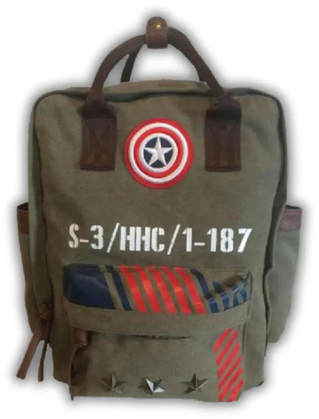 Main image of FUTURE FOUNDERS Marvel Captain America Vintage Military Army Canvas Large Laptop Backpack | Travel Rucksack & Work bag | Durable Zip-Top Canvas with PU Leather Straps & Pockets for Adults, Teens