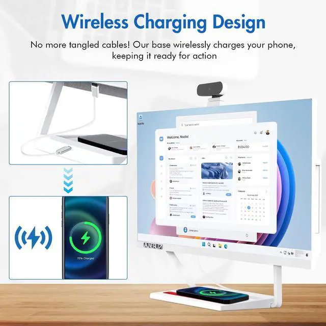 Alt view image 4 of 5 - All-in-One Desktop Computer PC with Charging Panel, 24 I7 Quad-Core Desktop with Camera, 16G Ram 512G SSD IPS HD Display, WiFi Bluetooth for Home Business Office