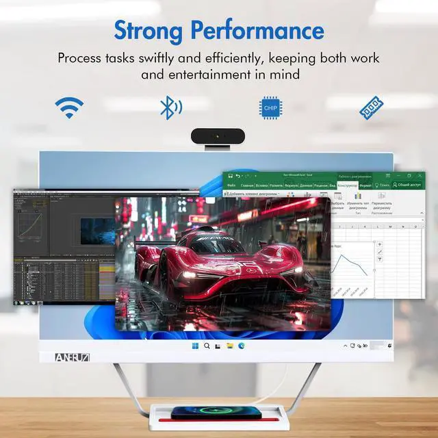 Alt view image 5 of 5 - All-in-One Desktop Computer PC with Charging Panel, 24 I7 Quad-Core Desktop with Camera, 16G Ram 512G SSD IPS HD Display, WiFi Bluetooth for Home Business Office