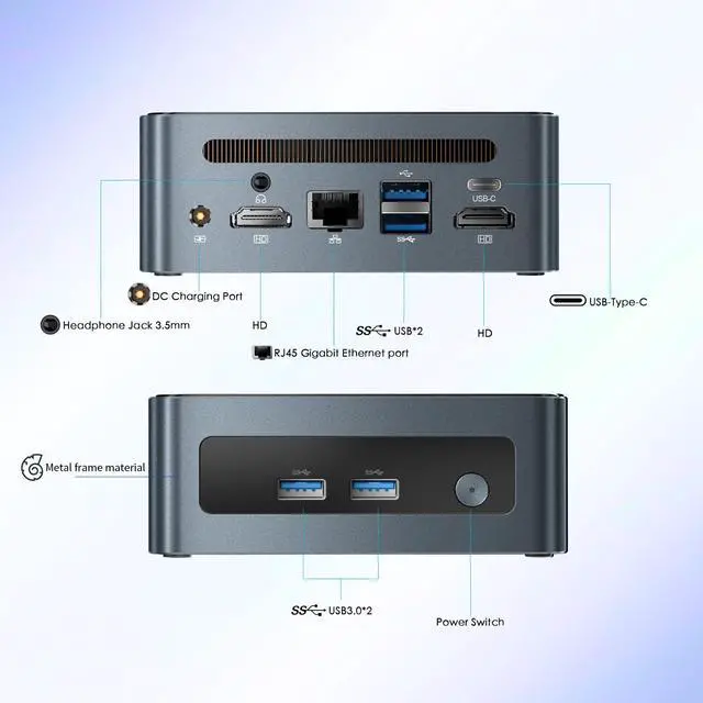 Alt view image 4 of 5 - Binxarn Mini PC AMD Ryzen 5 5500U(6C/12T, up to 4.0 GHz), up to 64GB RAM, Support 4K Triple Display, Wifi6 / BT5.2 / Dual HD, Type-C, DesktopComputer forOffice/Home(NO RamNO SSD NO OS)