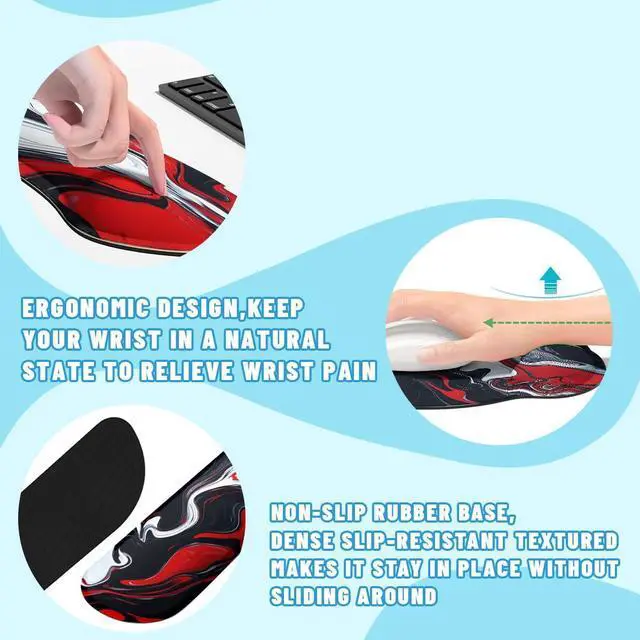 Alt view image 3 of 5 - Abstract Art Mouse Pad Set Red Black White Modern Fluid Art Gaming Mousepad 4in1 Desk Mat for Desktop Wrist Support Cup Coaster Set Ergonomic Computer Desk Arm Wrist for Decor Home Office