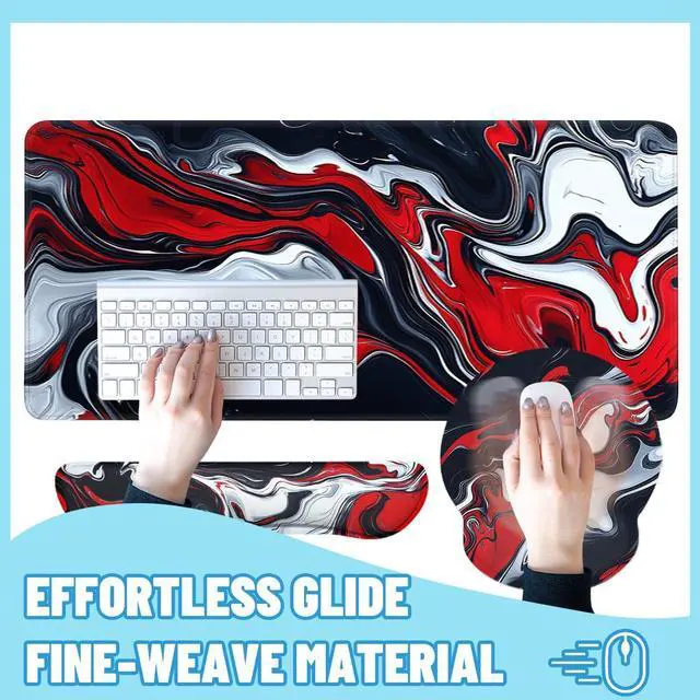 Alt view image 4 of 5 - Abstract Art Mouse Pad Set Red Black White Modern Fluid Art Gaming Mousepad 4in1 Desk Mat for Desktop Wrist Support Cup Coaster Set Ergonomic Computer Desk Arm Wrist for Decor Home Office