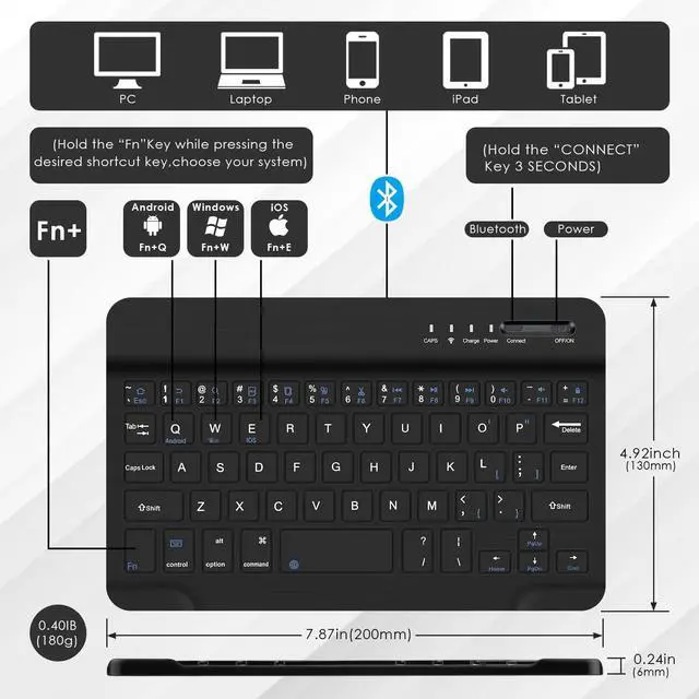 Alt view image 4 of 5 - DETUOSI Universal 8.0-8.7 inch Wireless Bluetooth Keyboard for iPad,Samsung Tablet, iPhone Smartphone, iOS, Android Tablets Multi-Device Travel Portable