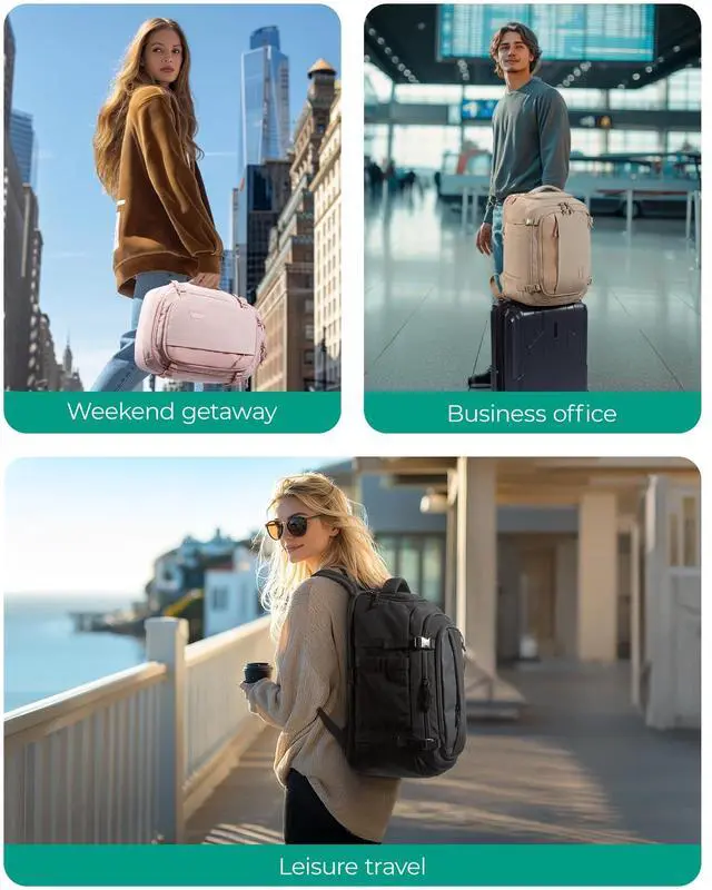 Alt view image 2 of 5 - BAGSMART Travel Backpack Carry on Flight Approved, 28L Lightweight Backpack Fits 17.3 Inch Laptop for Men Women, Water Resistant Personal Item Travel Bag with USB Charging Port, Pink