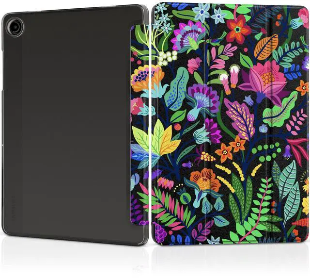 Main image of MEEgoodo for Samsung Galaxy Tab A9 Plus 11 inch Case 2024 2023 (Fit Model SM-X210/X216/X218), A9+ Tablet Cases with Silk Texture & PC Clear Back Cover, Bright Flowers & Tropic Leaves