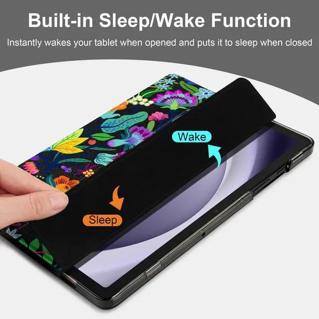 Alt view image 5 of 5 - MEEgoodo for Samsung Galaxy Tab A9 Plus 11 inch Case 2024 2023 (Fit Model SM-X210/X216/X218), A9+ Tablet Cases with Silk Texture & PC Clear Back Cover, Bright Flowers & Tropic Leaves