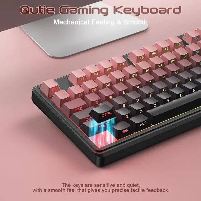 Alt view image 5 of 5 - BlueFinger RGB Gaming Keyboard, 98 Keys USB Wired Keyboard with Rainbow Backlit, Volume Knob & Screen, Quiet Typing, Side-Printed PBT Keycaps for PC/Mac