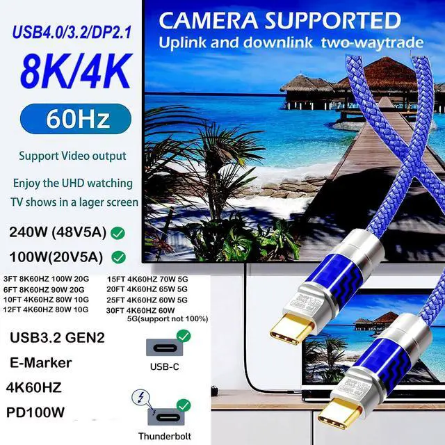 Alt view image 2 of 5 - USB C to C Cable 40FT, 4K60HZ GEN2x2(Data usb2.0),USB TYPE C Video Output From USB3.2/ USB4.0 (NOT 100% Fast Charging) & Sync for Xreal MacBook Pro iPad Pro iPhone 15 Pro Galaxy S22 Portable Monitor