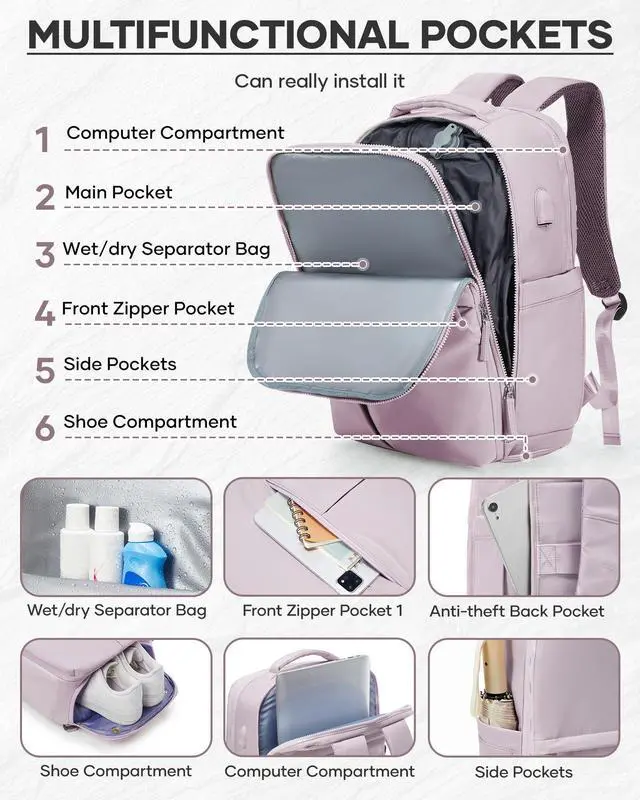 Alt view image 5 of 5 - suratio Vacuum Seal Backpack Travel Laptop Backpacks For Women Men Personal Item Travel Bag Large Carry On Backpack With Vacuum Compression Vacpack Backpacks With Pump Purple