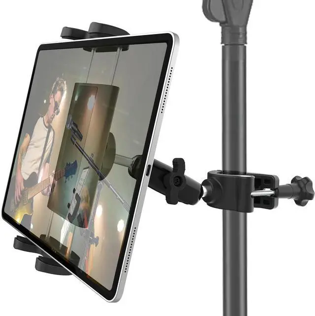 Main image of Aluminum Tablet Holder for Microphone Stand/Mic Music Mount Stand [Without Slipping] 360° Rotation Adjustable iPad iPhone Holder Mount for Microphone with Clamp, Fits 4''13" Tablets & Smartphones