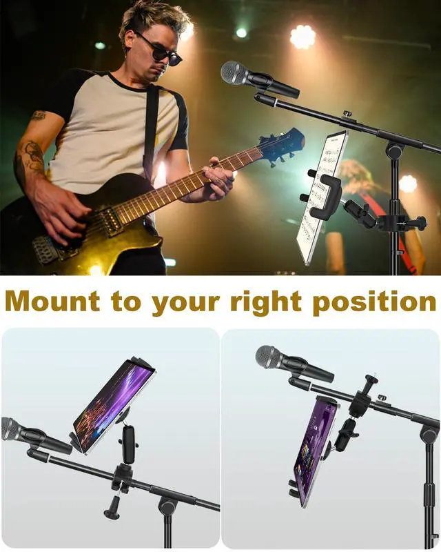 Alt view image 2 of 5 - Aluminum Tablet Holder for Microphone Stand/Mic Music Mount Stand [Without Slipping] 360° Rotation Adjustable iPad iPhone Holder Mount for Microphone with Clamp, Fits 4''13" Tablets & Smartphones