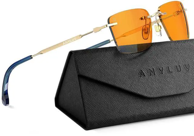 Main image of ANYLUV Rimless Blue Light Glasses Men, Rectangle Lightweight Blue Light Blocking Glasses, Stylish Metal Temple Anti Eyestrain