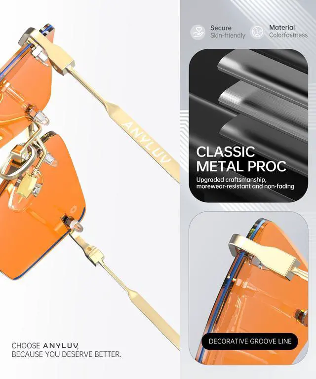 Alt view image 3 of 5 - ANYLUV Rimless Blue Light Glasses Men, Rectangle Lightweight Blue Light Blocking Glasses, Stylish Metal Temple Anti Eyestrain