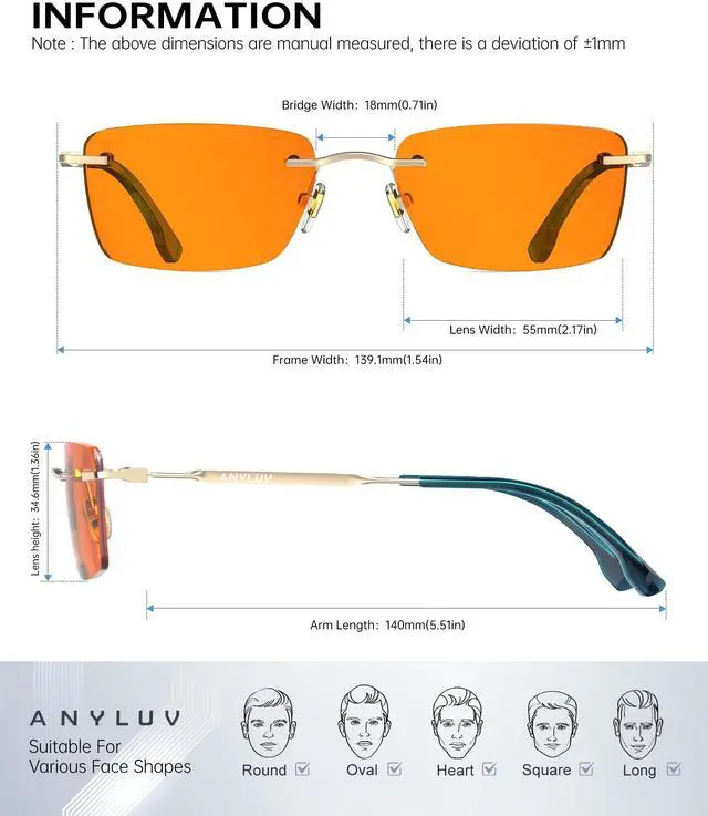 Alt view image 4 of 5 - ANYLUV Rimless Blue Light Glasses Men, Rectangle Lightweight Blue Light Blocking Glasses, Stylish Metal Temple Anti Eyestrain