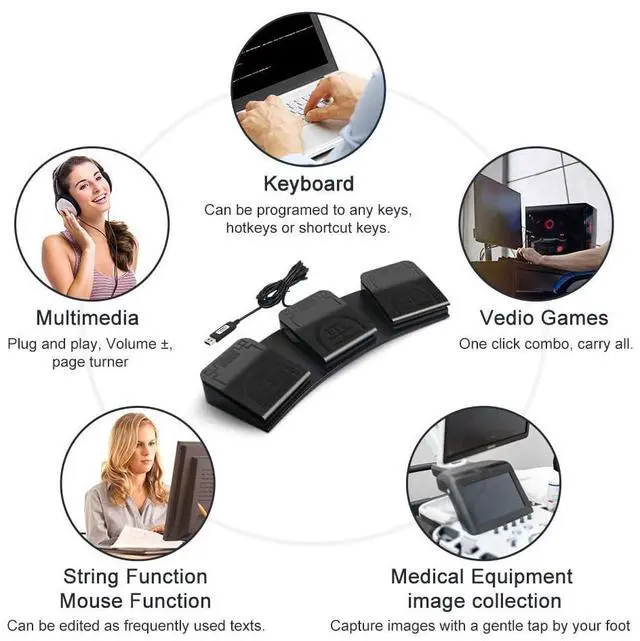 Alt view image 2 of 5 - Foot Pedal PC USB Triple Foot Switch Programmable Computer Keyboard Shortcut Key Customized Combination Key One Key Move for Video Game Office Equiment Control HID (Mechanical Switch)