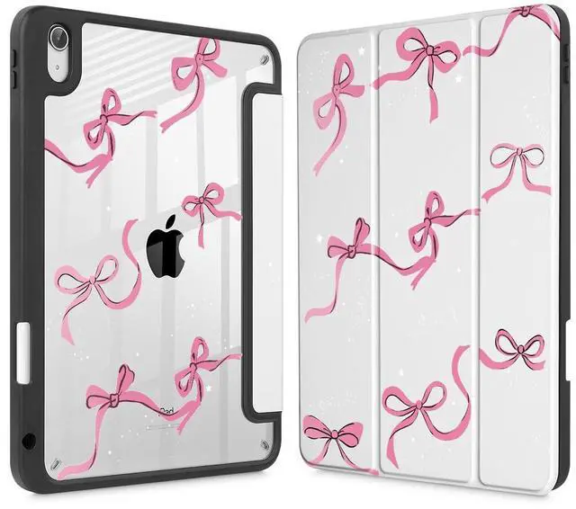 Main image of May Chen Case for iPad Air 11 (M3 2025 / M2 2024) 7th 6th, iPad Air 4 & 5 10.9 Inch 5th 4th (2022/2020) - Pencel Holder + Auto Sleep/Wake, Transparent Shockproof Back Cover, White Bows