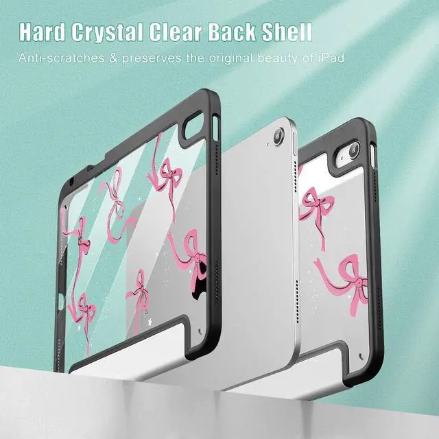 Alt view image 4 of 5 - May Chen Case for iPad Air 11 (M3 2025 / M2 2024) 7th 6th, iPad Air 4 & 5 10.9 Inch 5th 4th (2022/2020) - Pencel Holder + Auto Sleep/Wake, Transparent Shockproof Back Cover, White Bows