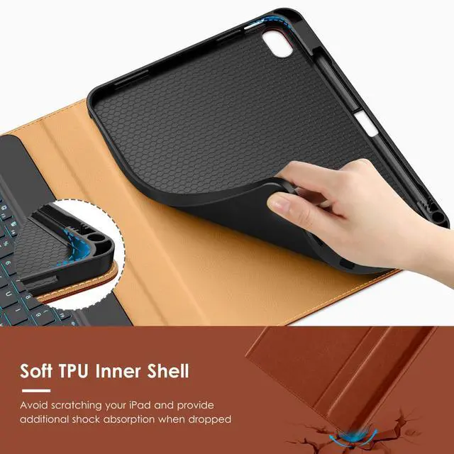 Alt view image 4 of 5 - VIKESI Keyboard Case for iPad (A16,2025) 11th Generation/iPad 10th Generation Case (10.9" 2022),Premium Leather Smart Cover,Built-in Breathing Light,Function Row,Pencil Holder,Card Slots - Tea Brown