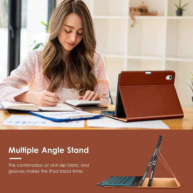 Alt view image 5 of 5 - VIKESI Keyboard Case for iPad (A16,2025) 11th Generation/iPad 10th Generation Case (10.9" 2022),Premium Leather Smart Cover,Built-in Breathing Light,Function Row,Pencil Holder,Card Slots - Tea Brown