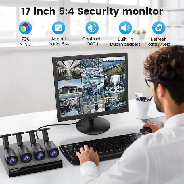 Alt view image 2 of 5 - Eyoyo 17 inch PC Security Monitor 1280x1024 5:4 View 170° Computer Monitors Support USB Full Format Video Playback NVR CCTV Monitor with AV HDMI VGA BNC Input Built-in Speaker, Remote Control