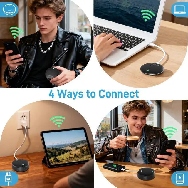 Alt view image 3 of 5 - KiwiSIM UFO Mobile Hotspot with Data 10GB-30Days, Portable Pocket WiFi 6 & 4G LTE Hotspot l MiFi, Support AT&T, T-Mobile, Verizon, 10 Devices, USA Coverage, No SIM Card Required, No Contract, Black