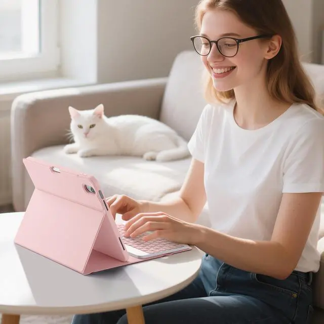 Alt view image 5 of 5 - LEOMARON for iPad (A16) 11th/10th Generation Case with Keyboard, 7-Color Backlit, Detachable Keyboard Case for iPad A16 11 inch 2025 & 10th Gen 10.9 inch 2022, Folio Cover with Pencil Holder, Pink