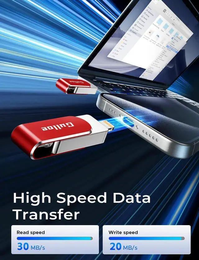 Alt view image 3 of 5 - Gulloe 256GB Flash Drive Intended for iPhone, Memory Stick Storage for Photos and Videos Backup, Compatible with iPhone iPad Android PC, Plug and Play, No Application Required (Red)