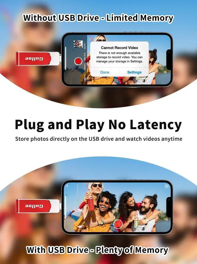 Alt view image 4 of 5 - Gulloe 256GB Flash Drive Intended for iPhone, Memory Stick Storage for Photos and Videos Backup, Compatible with iPhone iPad Android PC, Plug and Play, No Application Required (Red)