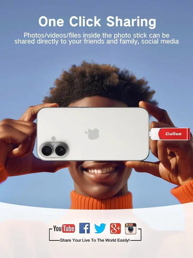 Alt view image 5 of 5 - Gulloe 256GB Flash Drive Intended for iPhone, Memory Stick Storage for Photos and Videos Backup, Compatible with iPhone iPad Android PC, Plug and Play, No Application Required (Red)