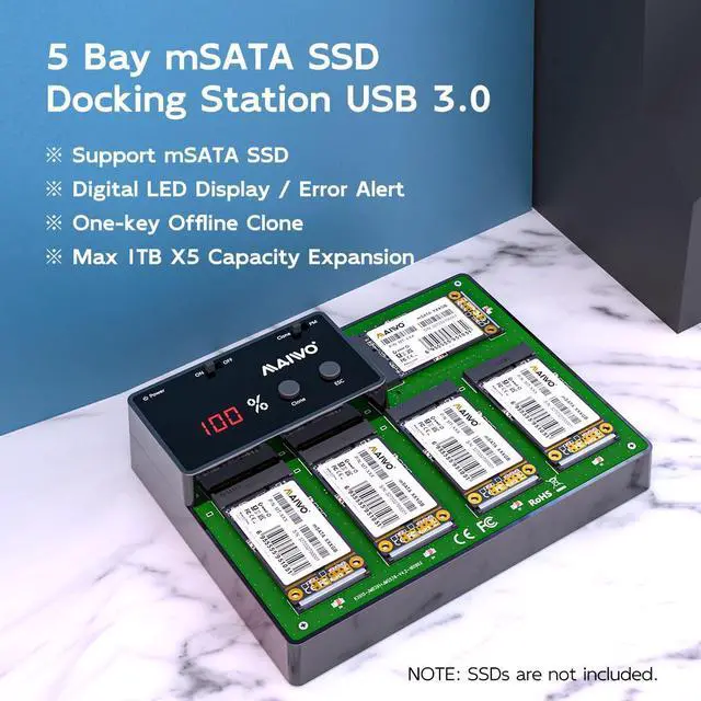 Alt view image 2 of 5 - MAIWO 5 Bay mSATA SSD Reader Docking Station with Offline Clone, mini SATA to USB 3.0 Adapter Reader 5TB Capacity 12V/3A